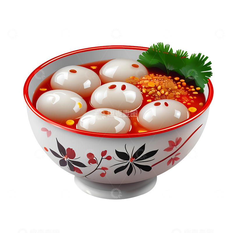 高清大图下载【趣麦麦图】手绘红色碗里的汤圆