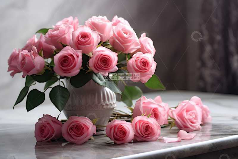 高清大图下载【趣麦麦图】粉色的玫瑰花放在桌面