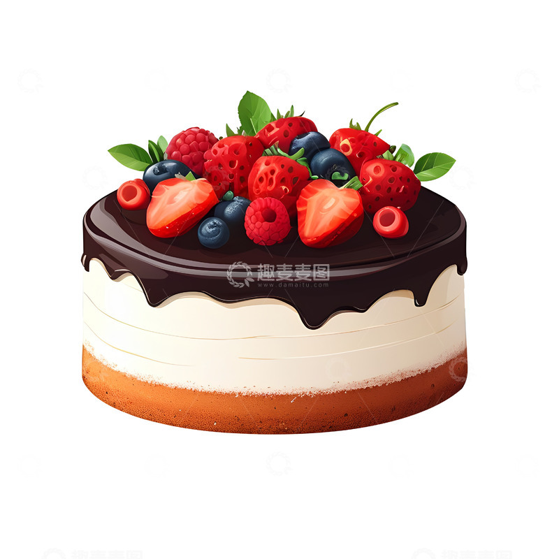 高清大图下载【趣麦麦图】手绘卡通蛋糕草莓蓝莓蛋糕