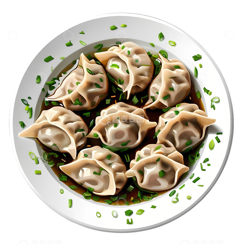 高清大图下载【趣麦麦图】手绘洒满葱花的饺子