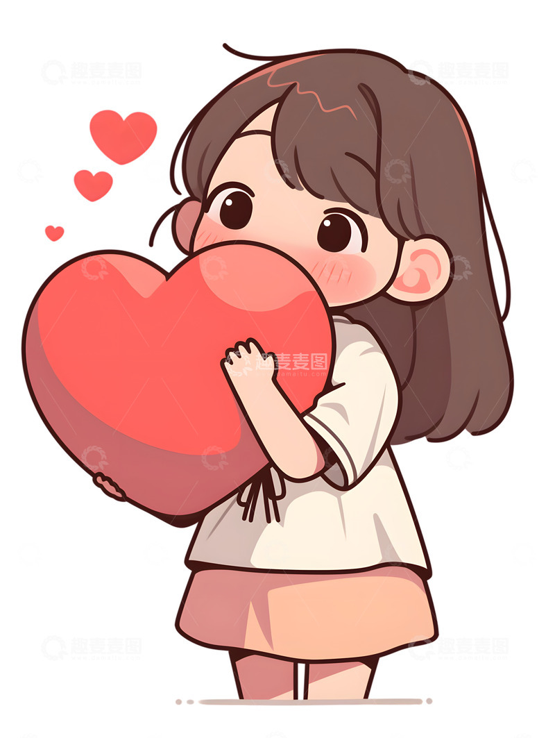 高清大图下载【趣麦麦图】女孩抱着爱心卡通