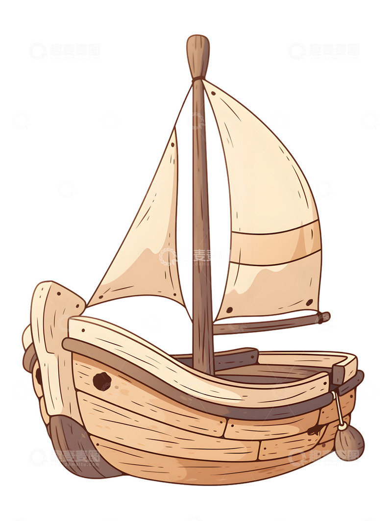 高清大图下载【趣麦麦图】木制帆船卡通