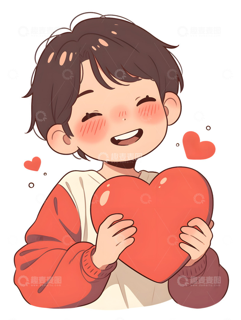 高清大图下载【趣麦麦图】男孩抱着爱心卡通