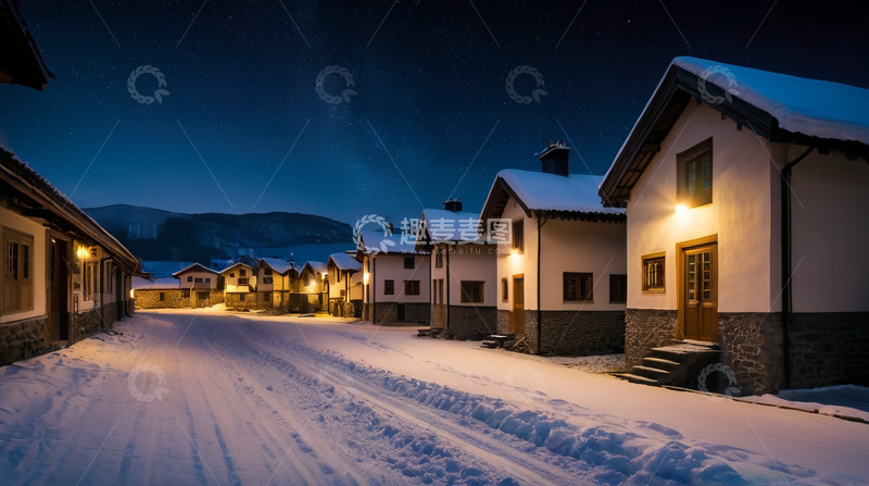 高清大图下载【趣麦麦图】冬季夜晚街道雪景