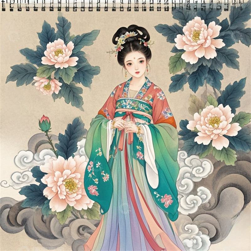 高清大图下载【趣麦麦图】中国风牡丹女子