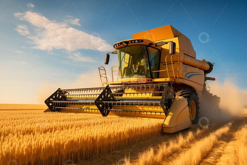 高清大图下载【趣麦麦图】收割机收割麦田