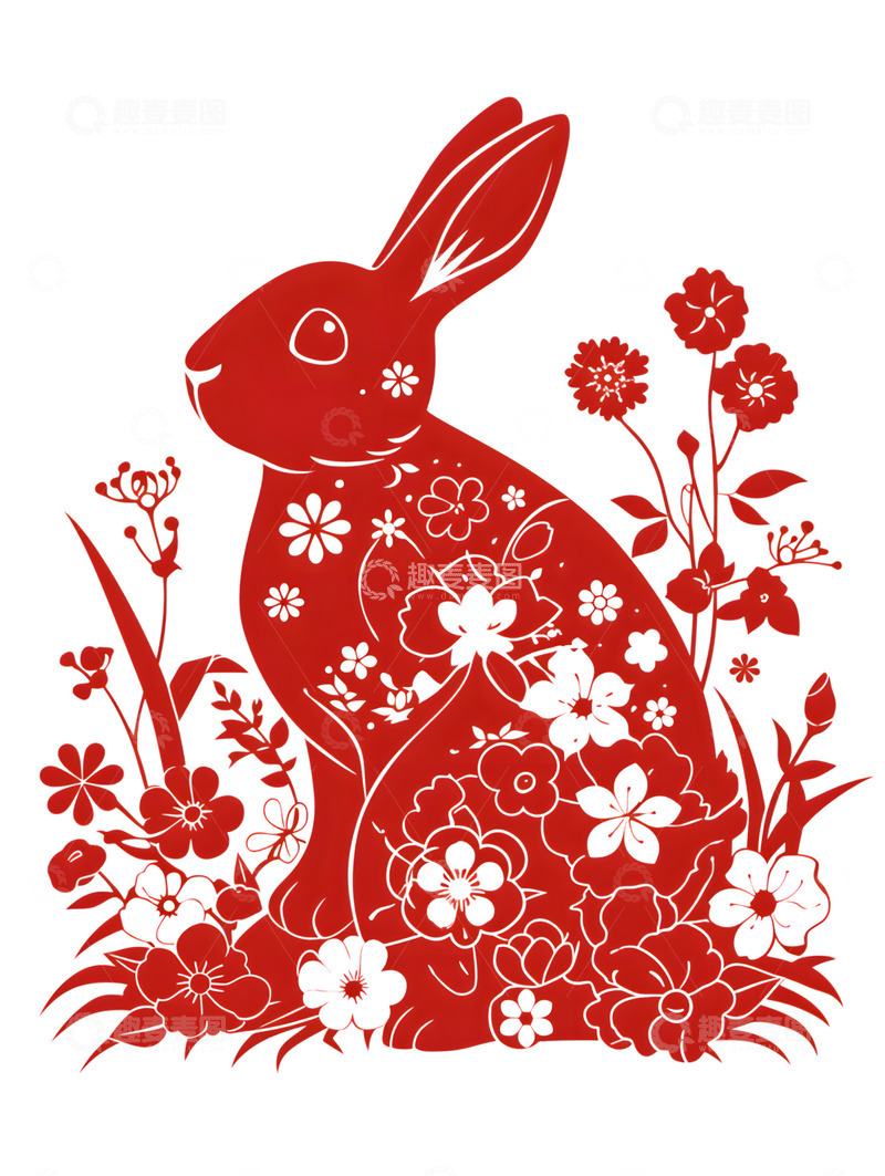 高清大图下载【趣麦麦图】中国剪纸兔子