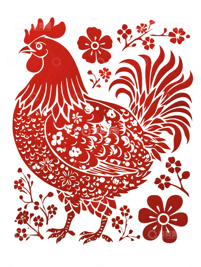 高清大图下载【趣麦麦图】卡通公鸡剪纸