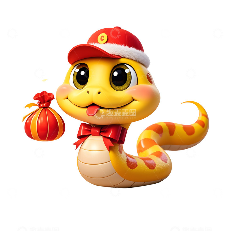 高清大图下载【趣麦麦图】圣诞帽小蛇手持礼包插画节日欢庆