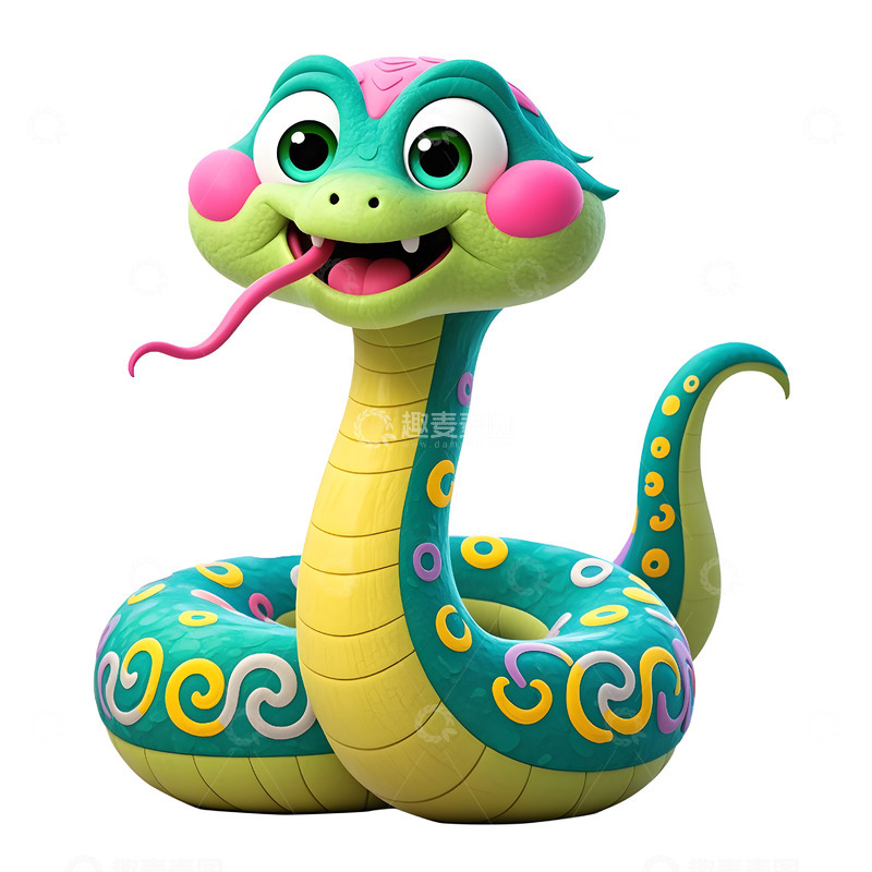 高清大图下载【趣麦麦图】微笑蛇卡通形象插画新年祝福