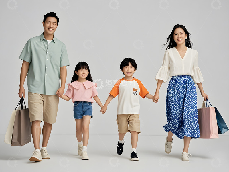 高清大图下载【趣麦麦图】一家人购物场景摄影图