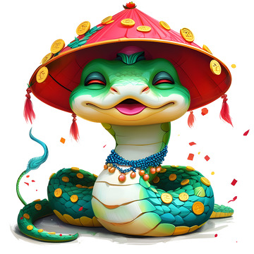蛇穿红帽戴福字挂件插画蛇年喜庆