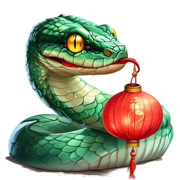 蛇穿红帽戴福字挂件插画