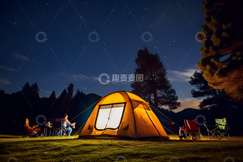 高清大图下载【趣麦麦图】夜晚户外野营帐篷