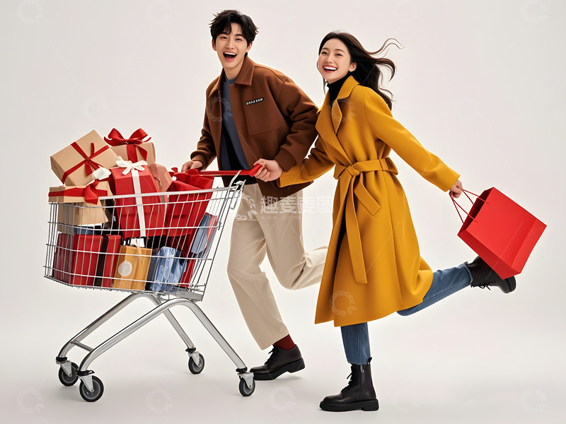 高清大图下载【趣麦麦图】一起购物的男生女生摄影图