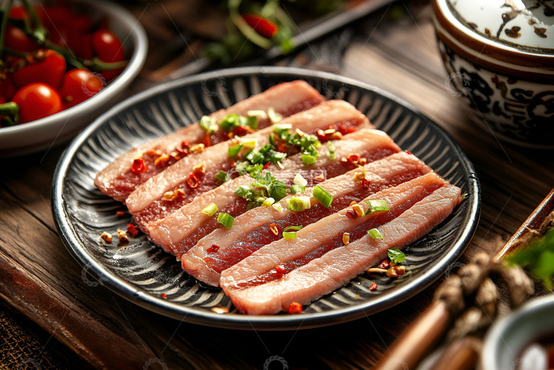 高清大图下载【趣麦麦图】一盘香葱五花肉
