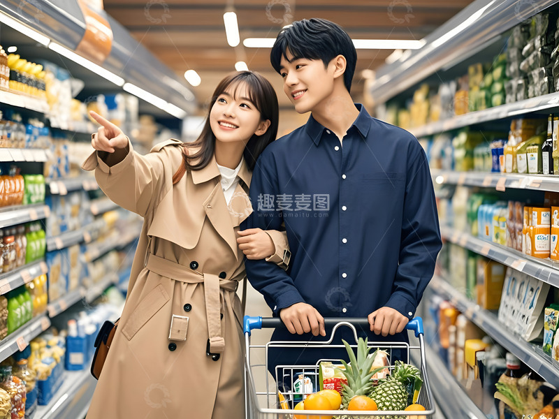 高清大图下载【趣麦麦图】男生女生一起购物场景摄影图