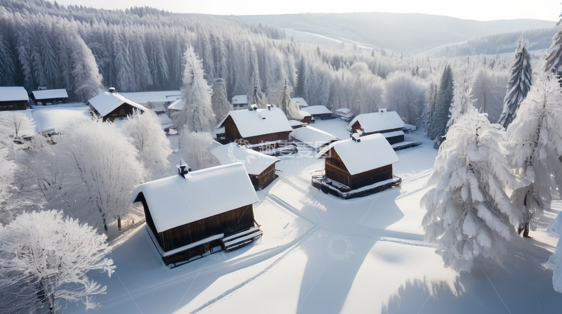 高清大图下载【趣麦麦图】雪地里的村庄