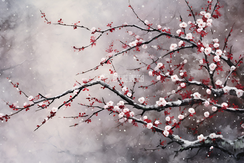 冬季雪花腊梅图
