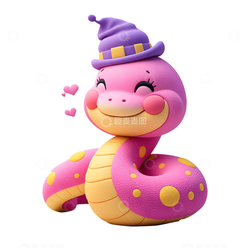 粉色小蛇戴生日帽插画可爱节日