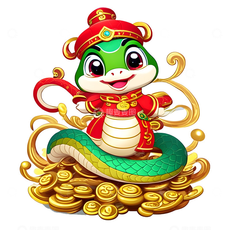 高清大图下载【趣麦麦图】金蛇财运贺岁插画
