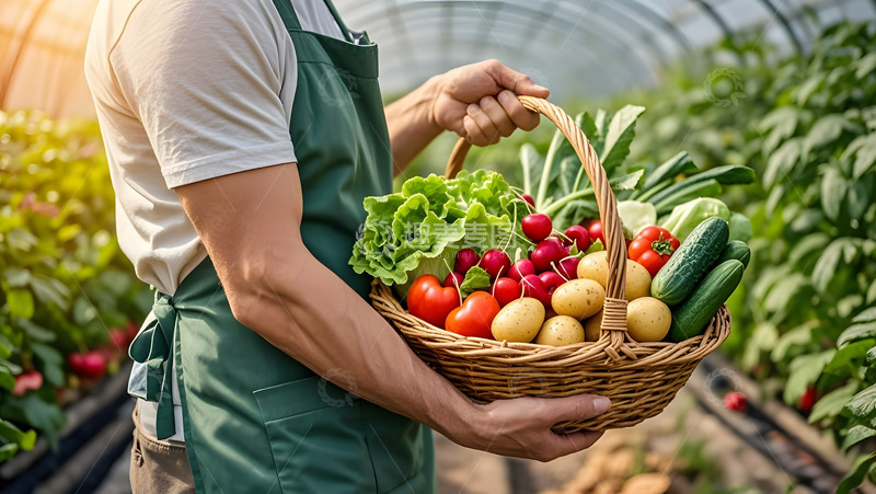 高清大图下载【趣麦麦图】手提一篮子蔬菜AI摄影图