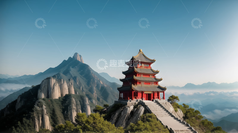 高清大图下载【趣麦麦图】山顶上古建筑