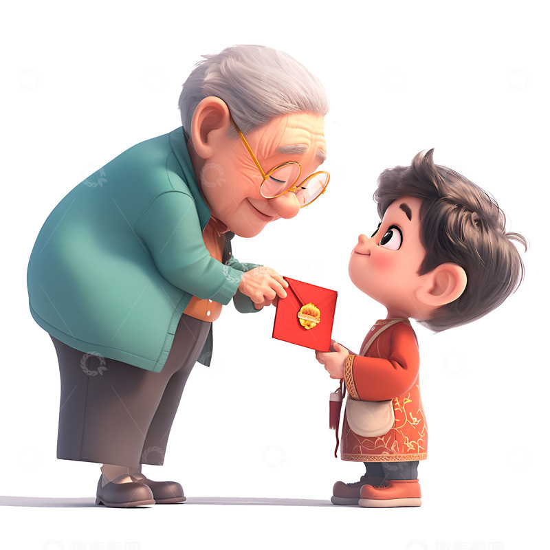 高清大图下载【趣麦麦图】卡通简约奶奶给孙子红包