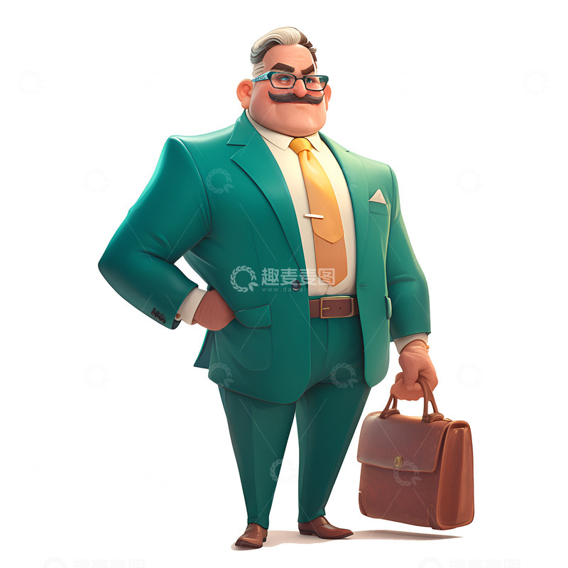 高清大图下载【趣麦麦图】卡通简约提着皮箱的老板