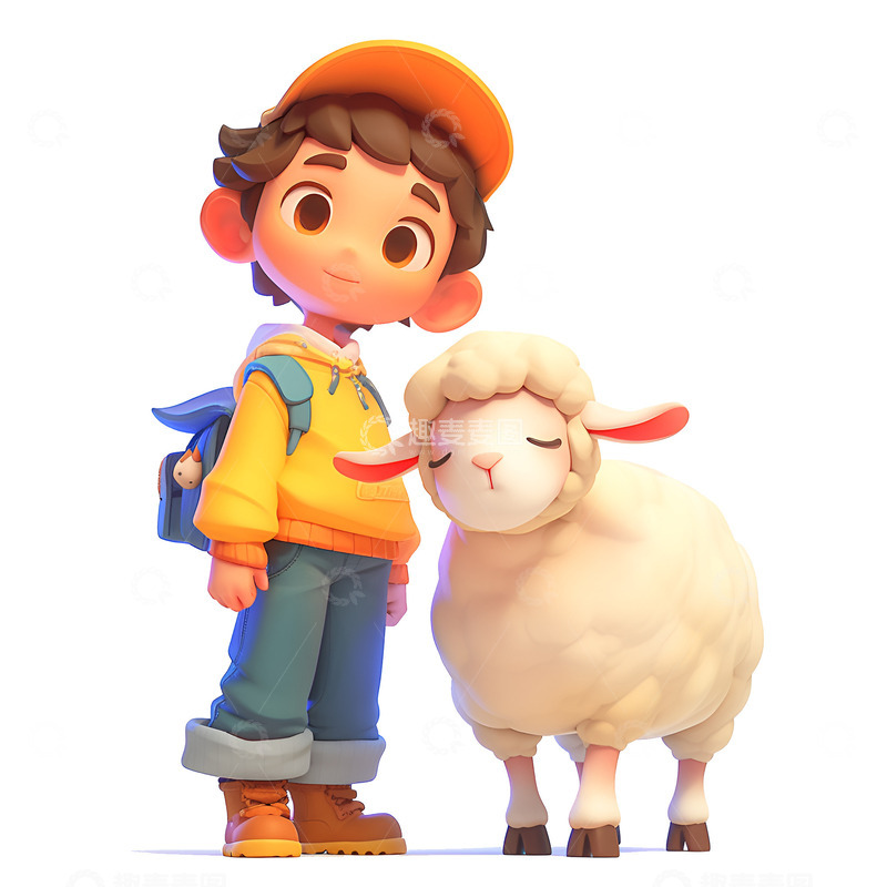 高清大图下载【趣麦麦图】卡通简约小羊和男孩
