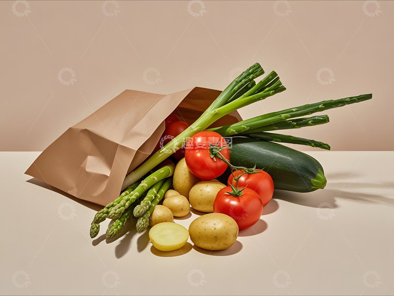高清大图下载【趣麦麦图】纸袋子里装着的蔬菜摄影图