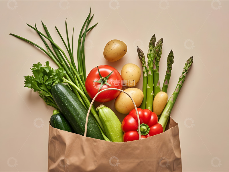 高清大图下载【趣麦麦图】从袋子里散出来的蔬菜摄影图