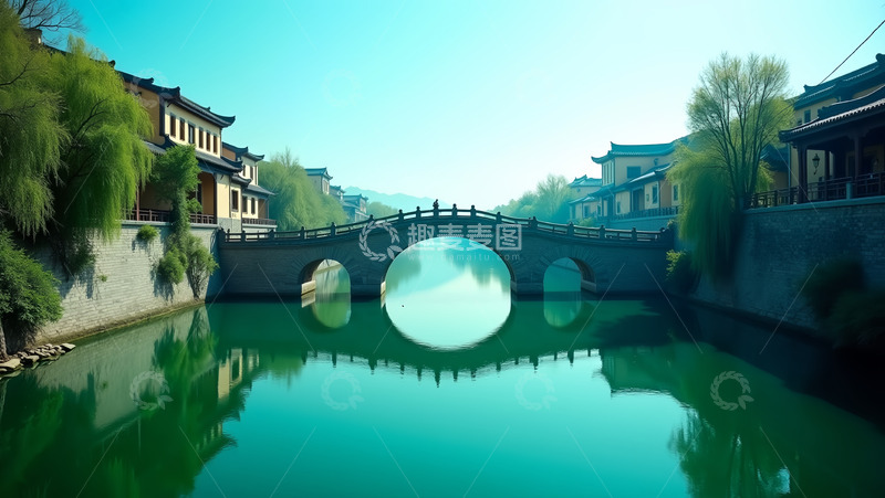 高清大图下载【趣麦麦图】连接两岸的拱桥