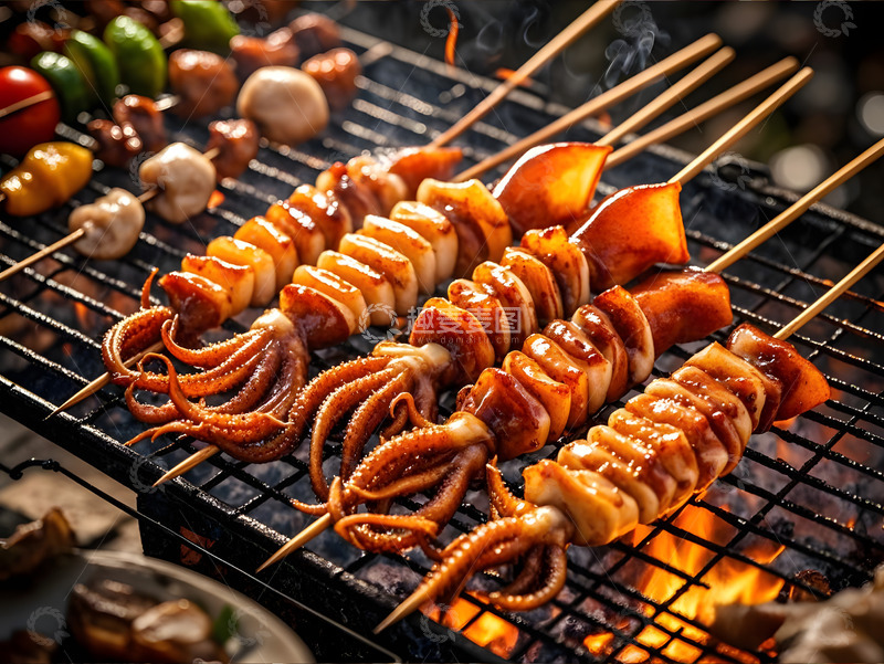高清大图下载【趣麦麦图】烤鱿鱼烧烤摄影图