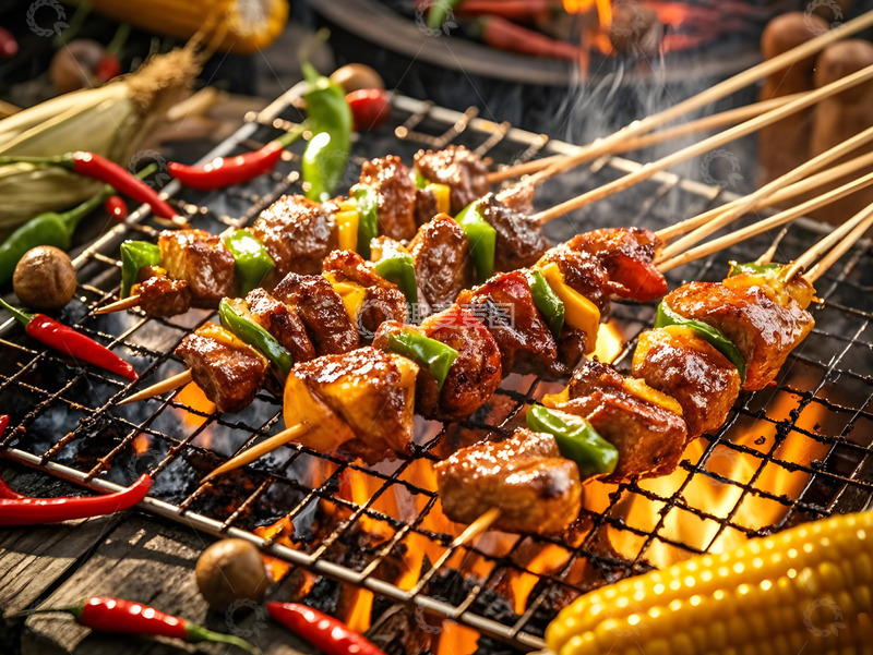 高清大图下载【趣麦麦图】肉串烧烤AI摄影图