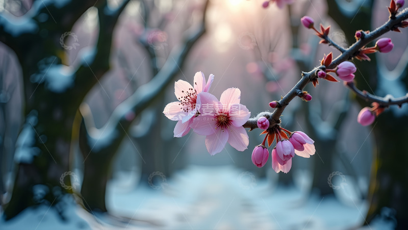 高清大图下载【趣麦麦图】寒风中的桃花