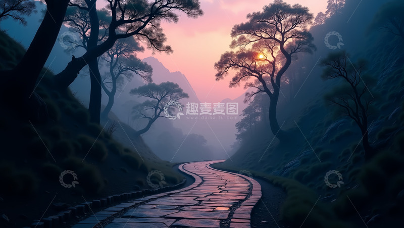 高清大图下载【趣麦麦图】傍晚 的林中山道