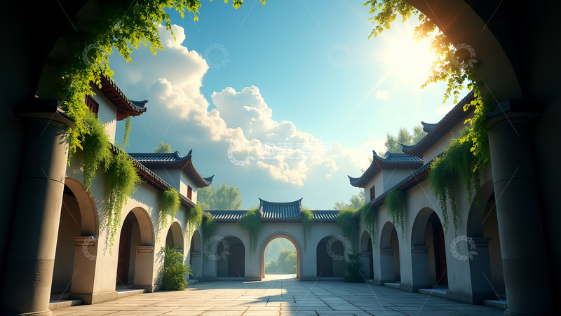 高清大图下载【趣麦麦图】拱门内的庭院