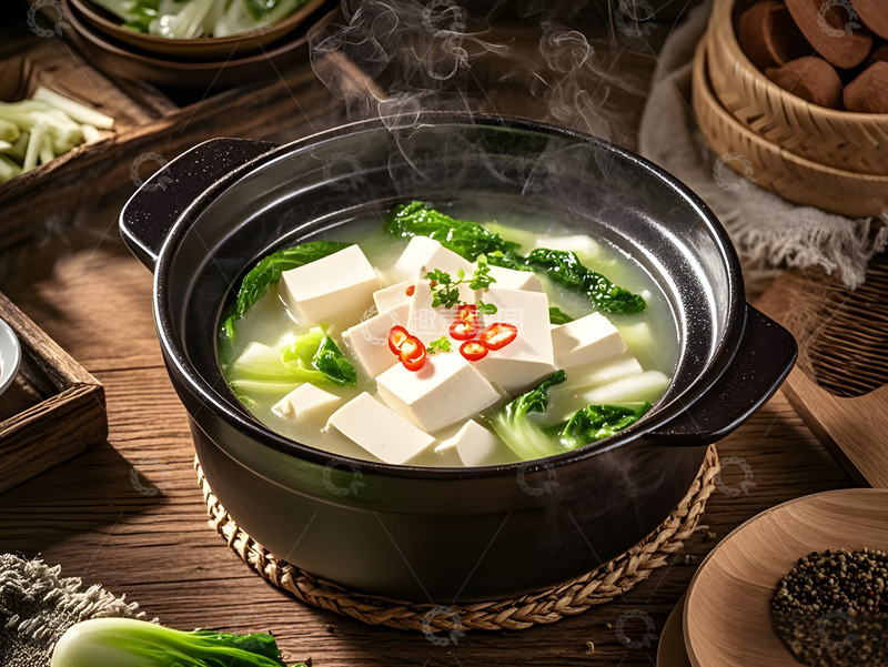 高清大图下载【趣麦麦图】白菜炖豆腐美食摄影图