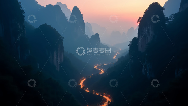 高清大图下载【趣麦麦图】余晖下的山峡