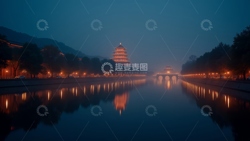 高清大图下载【趣麦麦图】河畔两边的夜景