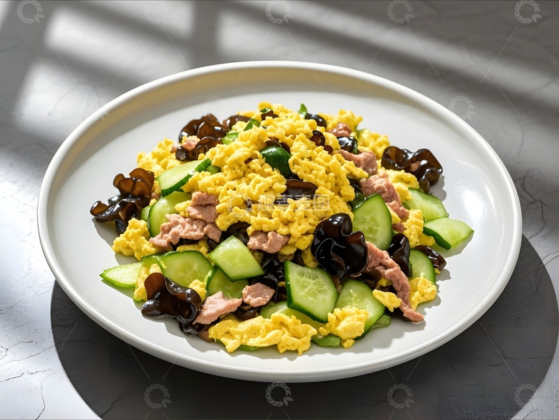 高清大图下载【趣麦麦图】黄瓜木耳炒肉片美食摄影图