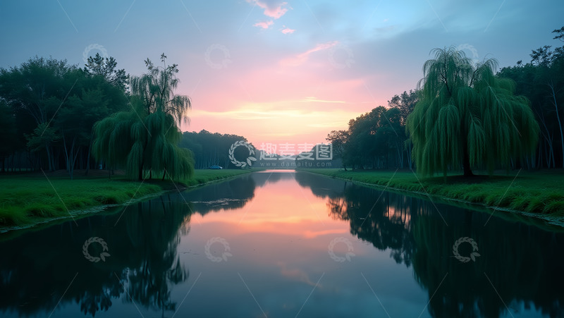 高清大图下载【趣麦麦图】彩霞下的湖畔