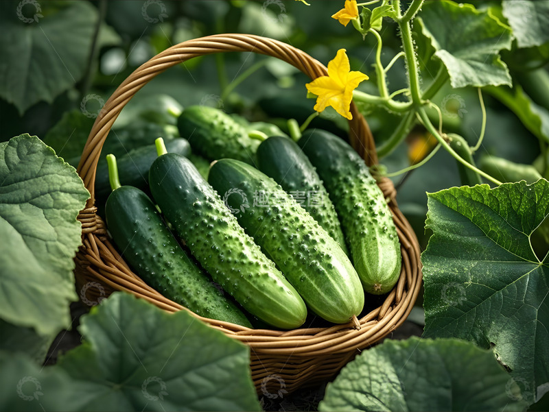 高清大图下载【趣麦麦图】一篮子黄瓜AI摄影图