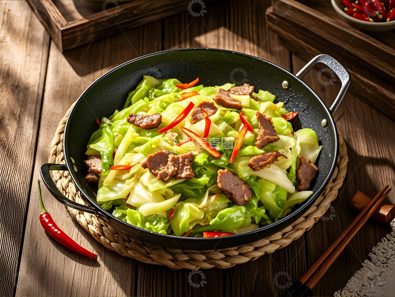 高清大图下载【趣麦麦图】干锅包菜包菜炒肉美食摄影图