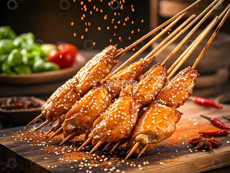 高清大图下载【趣麦麦图】烧烤蜜汁烤鸡翅美食摄影图