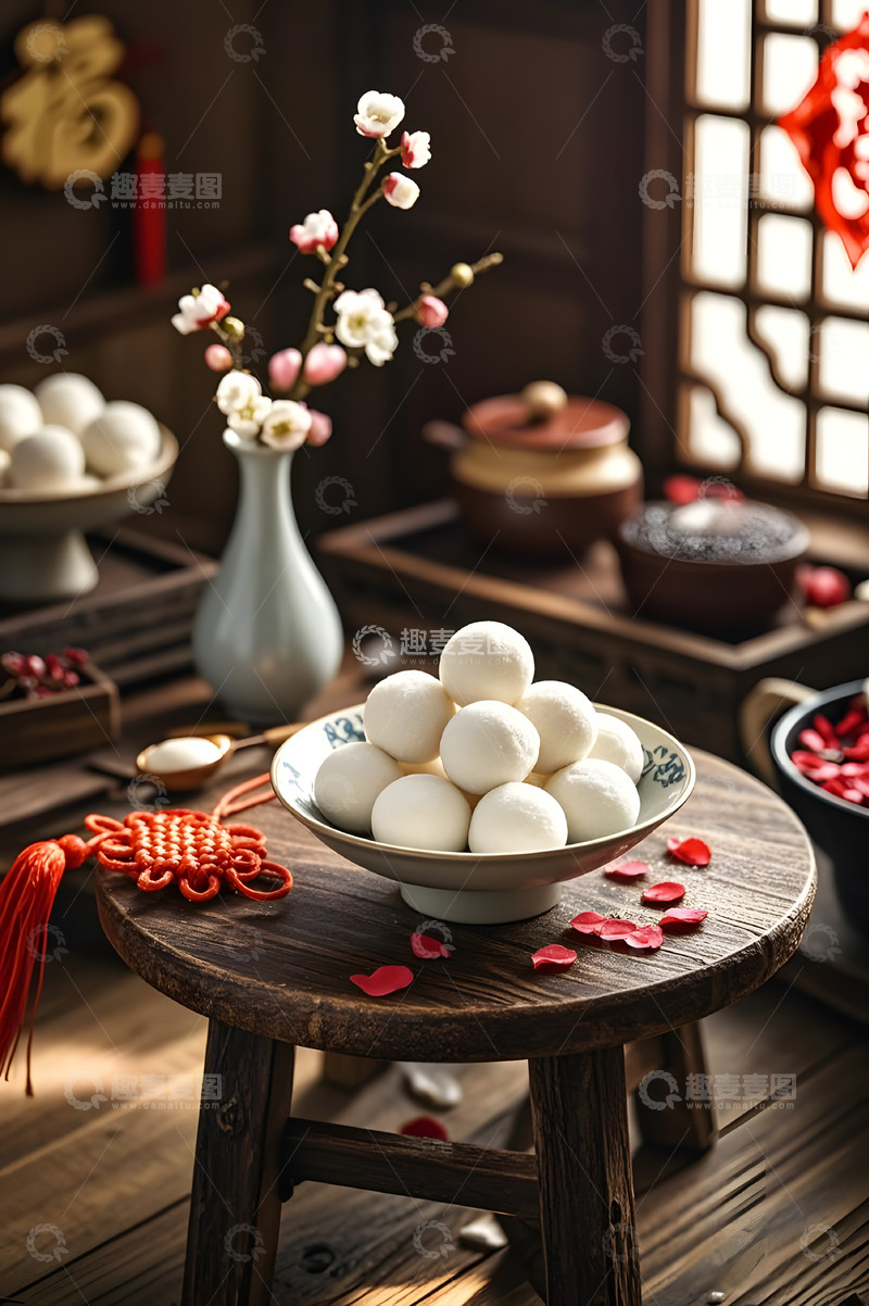 高清大图下载【趣麦麦图】桌子上的一碗生汤圆摄影图