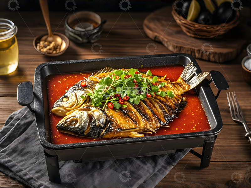 高清大图下载【趣麦麦图】一盘烤鱼川味美食摄影图