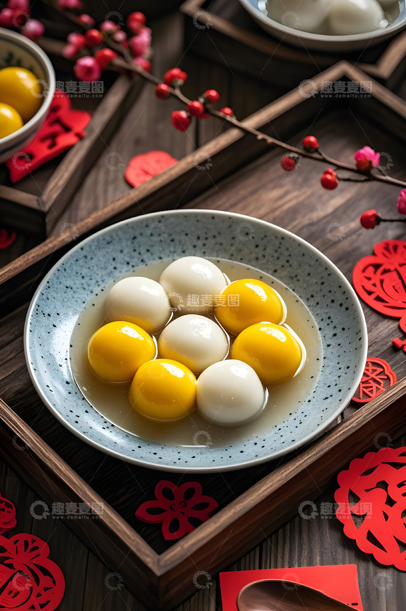 高清大图下载【趣麦麦图】一碗黄白相间的汤圆美食摄影图