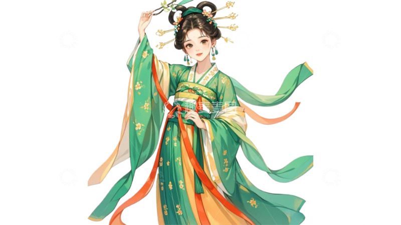 高清大图下载【趣麦麦图】身穿绿色汉服古风优雅的卡通美女